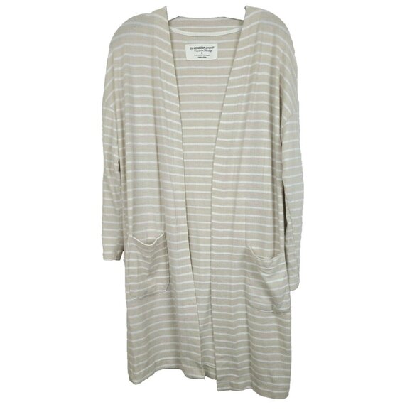 The Sweatshirt Project Womens Duster Cardigan Small Tan White Striped Soft Open - Picture 1 of 6